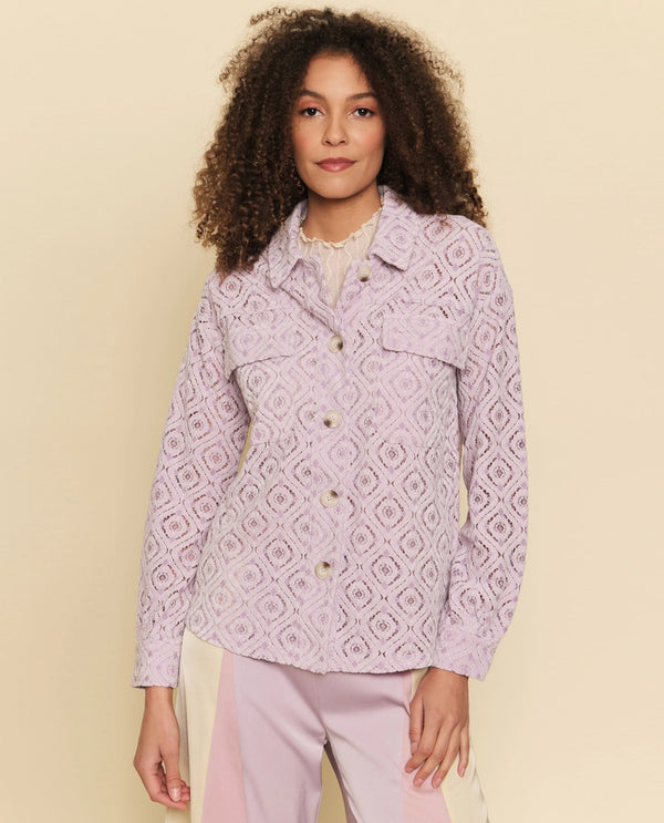 MYSTREE 55928 BUTTON FRONT LACE JACKET LAVENDER
