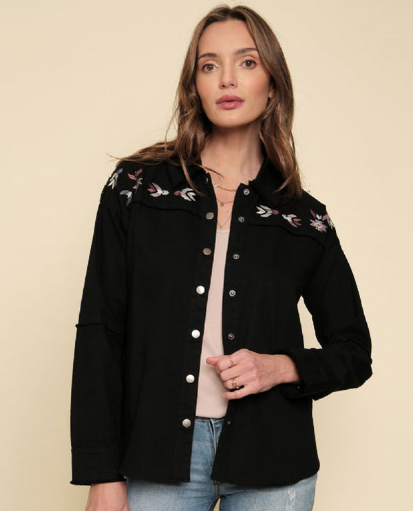 MYSTREE 55939 EMROIDERED YOKE SHIRT JACKET BLACK