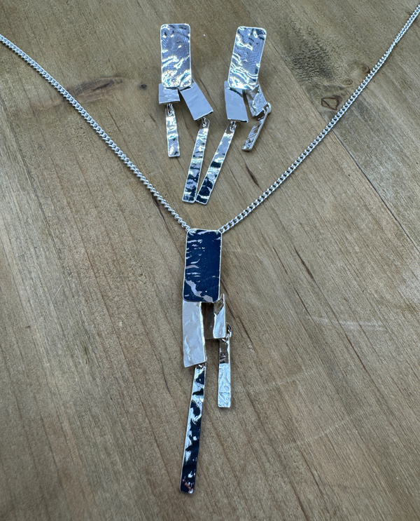 55SET6721 SILVER RECTANGLE NECKLACE SET