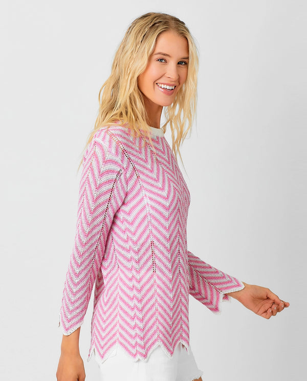 MYSTREE 57752 SCALLOP EDGE 3/4 SLEEVE SWEATER BERRY MIX