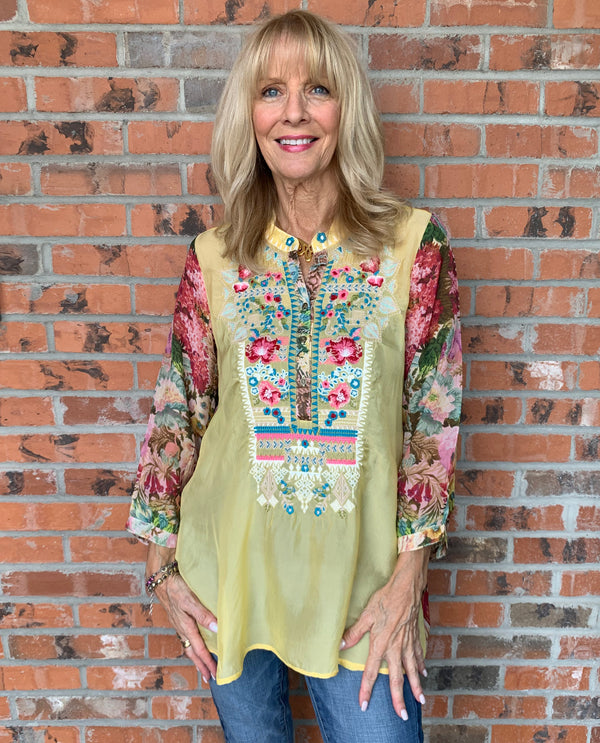 ALL ABOUT HER 5778 EMBROIDERED HENLEY YELLOW