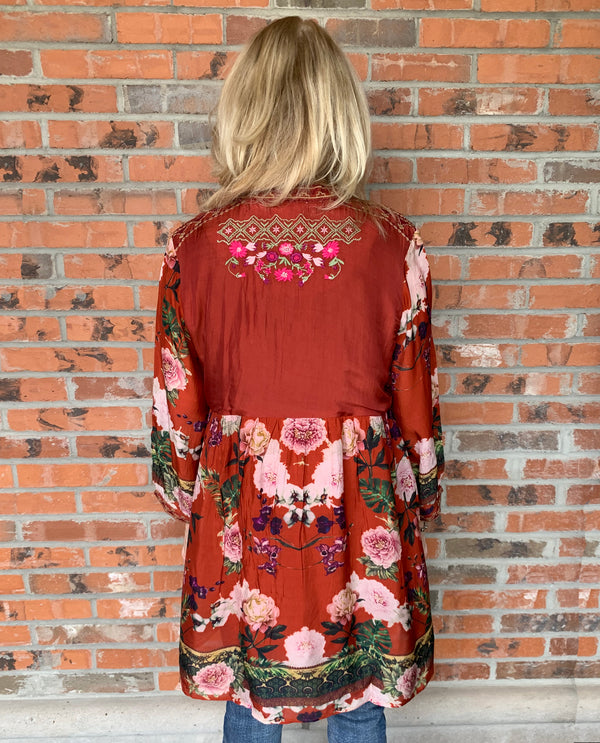 ALL ABOUT HER 5782 EMBROIDERED BODICE TUNIC BRICK