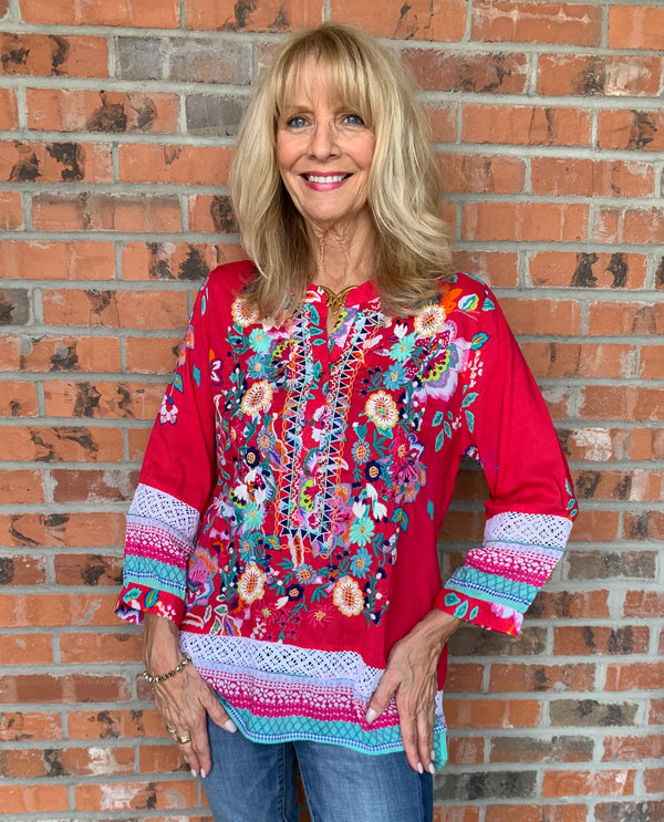 ALL ABOUT HER 5784 HENLEY TUNIC RED