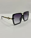 5831 LEATHER CHAIN TEMPLE SUNGLASSES BLACK