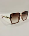 5831 LEATHER CHAIN TEMPLE SUNGLASSES TAN