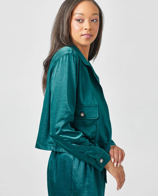 MYSTREE 60205 SATIN CROP JACKET TEAL