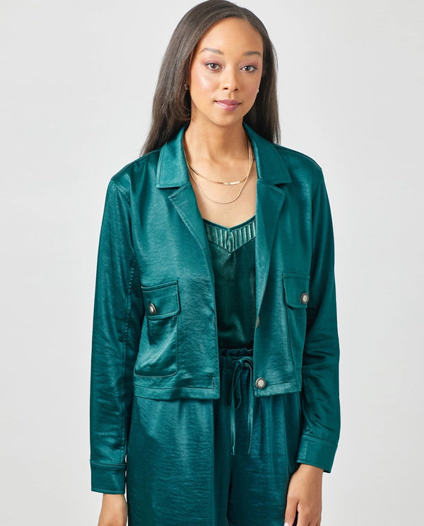 MYSTREE 60205 SATIN CROP JACKET TEAL
