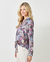 MYSTREE 60228 FRONT TIE PRINT SATIN SHIRT BLUE GREY MIX