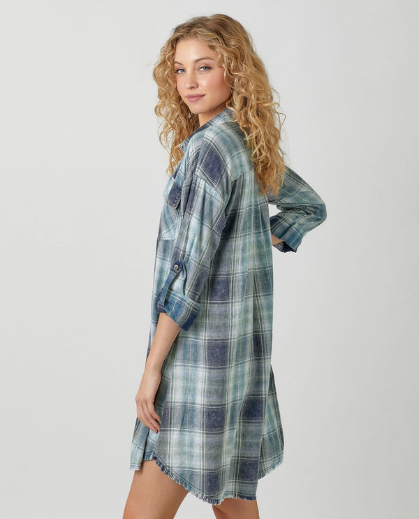 MYSTREE 60239 PLAID SHIRT DRESS BLUE