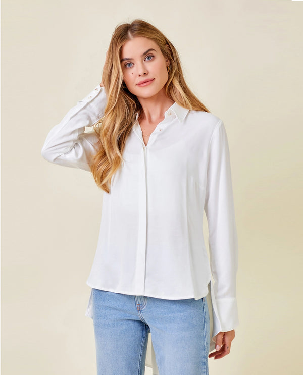 MYSTREE 60270 PEPLUM BACK SATIN SHIRT