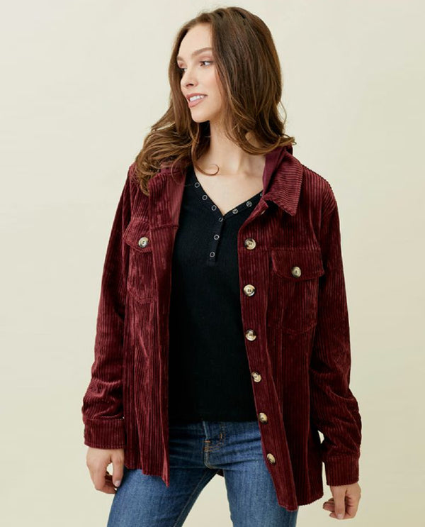 MYSTREE 60359 CORDUROY SHIRT JACKET WITH HOOD WINE