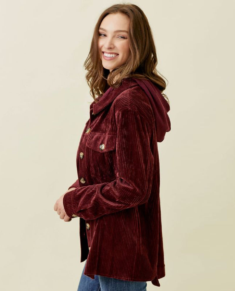 MYSTREE 60359 CORDUROY SHIRT JACKET WITH HOOD WINE