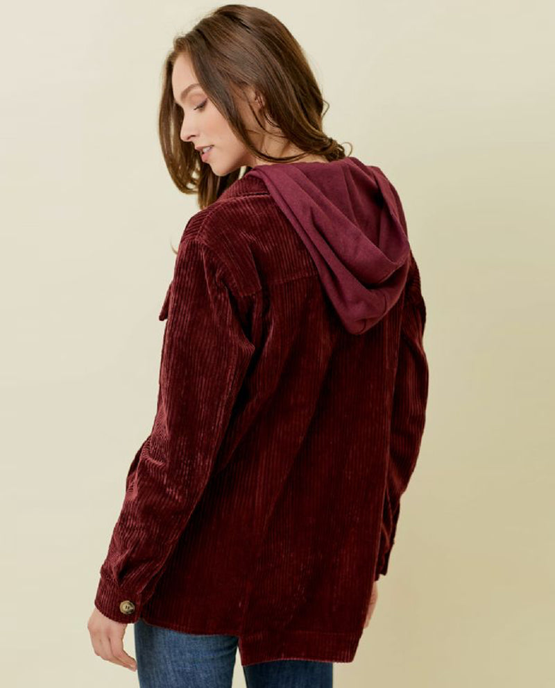 MYSTREE 60359 CORDUROY SHIRT JACKET WITH HOOD WINE