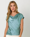MYSTREE 60781 SLEEVELESS SATIN COWL TOP SEAFOAM