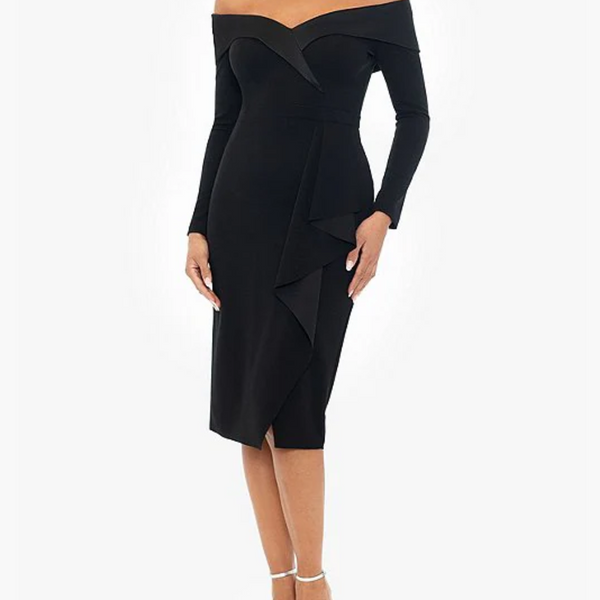 xscape black off the shoulder dress Amazon.com: Xscape Womens Knee Length Off-The-Shoulder Scuba Side Ruched Cocktail Dress, Black, 12 US : Clothing, Shoes & Jewelry