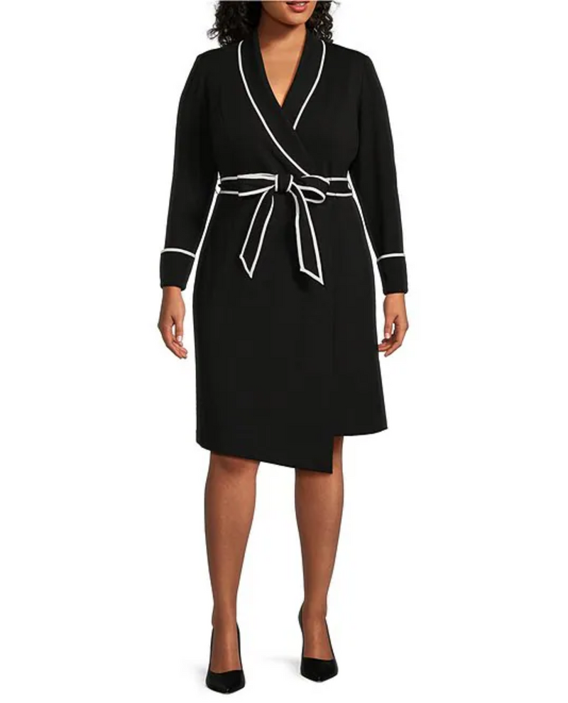 ADRIANNA PAPELL AP1D105099 TIPPED TUXEDO DRESS | Plus Size LBD ADRIANNA PAPELL AP1D105099 TIPPED TUXEDO DRESS | Plus Size LBD