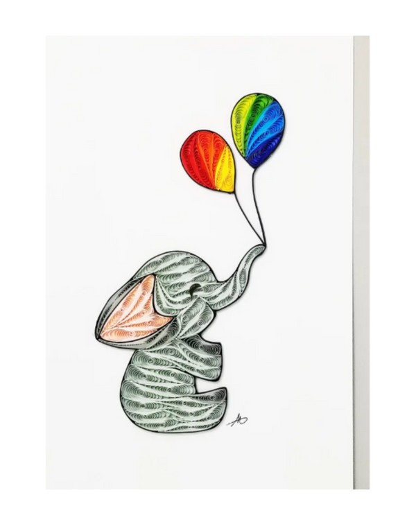 ICONIC QUILLING 405 BABY ELEPHANT WITH BALLOONS 5X7 CARD