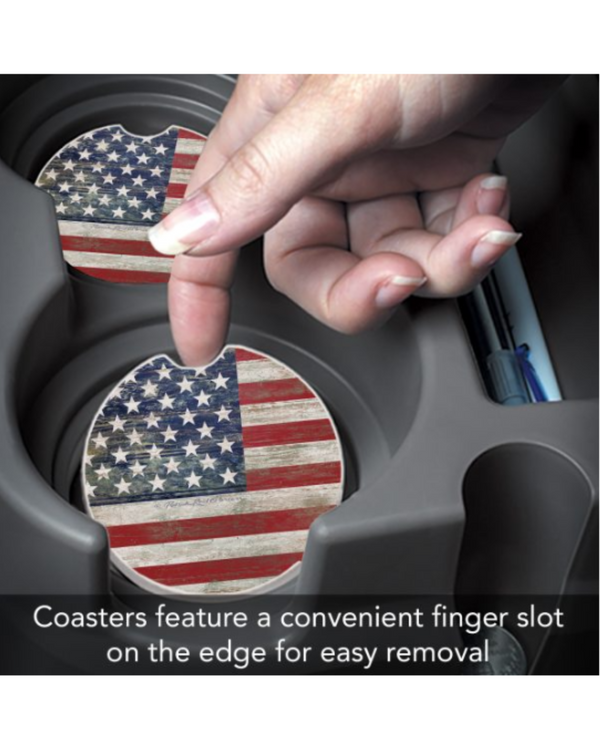 ABSORBANT CAR COASTER AMERICAN FLAG