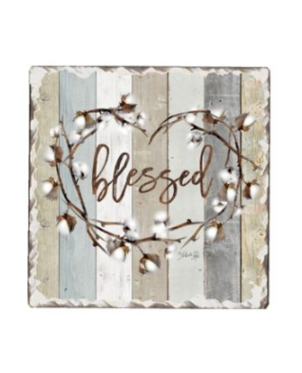 SQUARE ABSORBENT STONEWARE COASTERS WREATH BLESSED