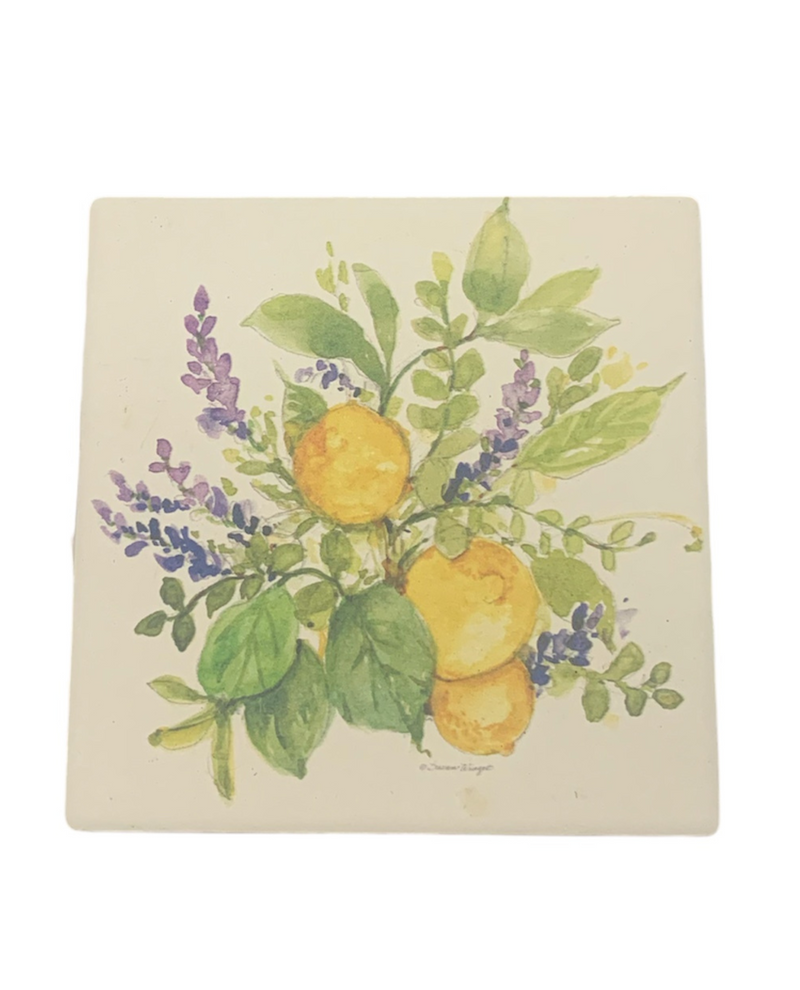 SQUARE ABSORBENT STONEWARE COASTERS LEMONS