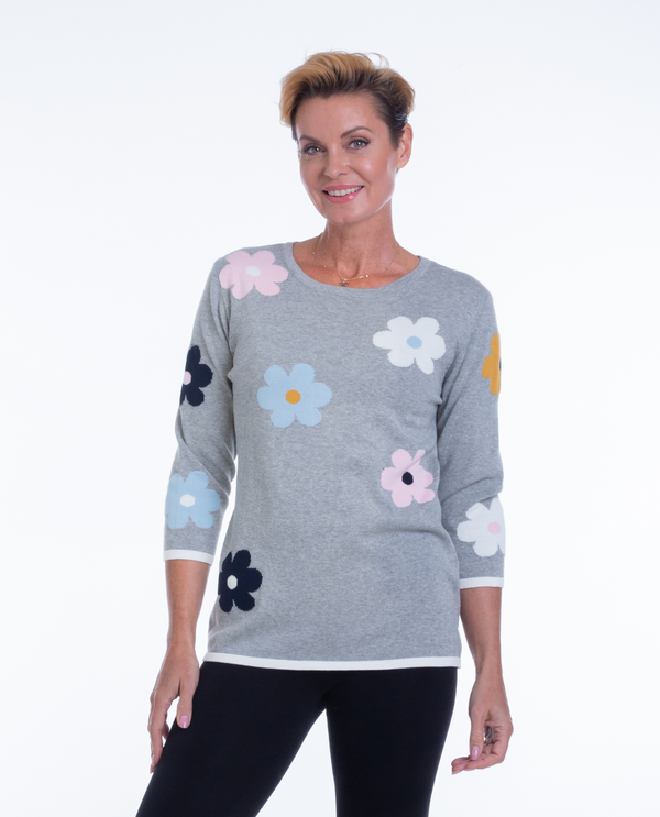 34400 SPRING SWEATER WITH FLOWERS GREY