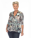 INOAH T1272K PLAQUET V NECK 3/4 SLEEVE ALINE TOP OAKWOOD