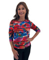 6988305 PETITE PRINT 3/4 SLEEVE TOP