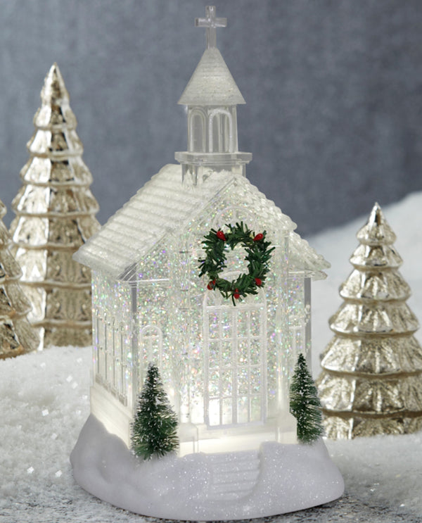 71312-C 10.65" CHRISTMAS CHURCH GLITTER LANTERN