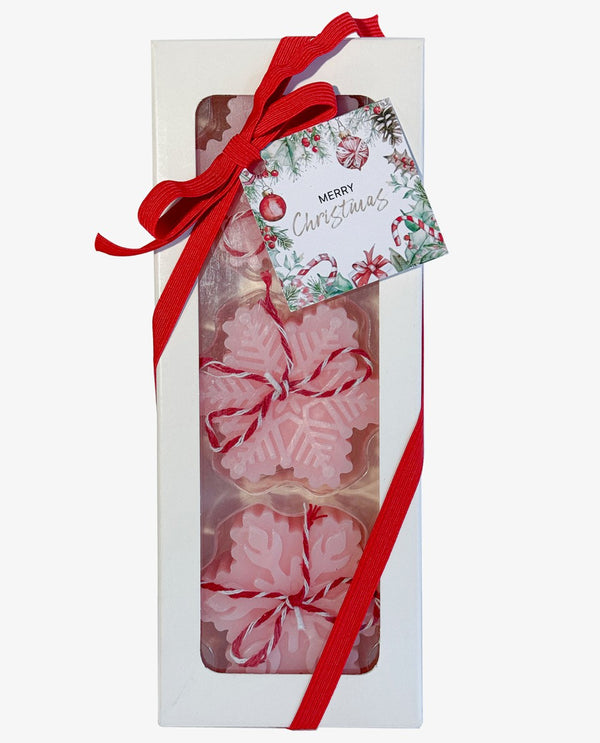 73053-CD SNOWFLAKE VOTIVE 3PC CANDLE SET PINK