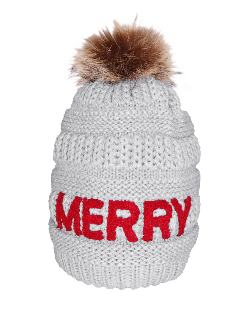 74483-F MERRY CHENILLE POM BEANIE GREY