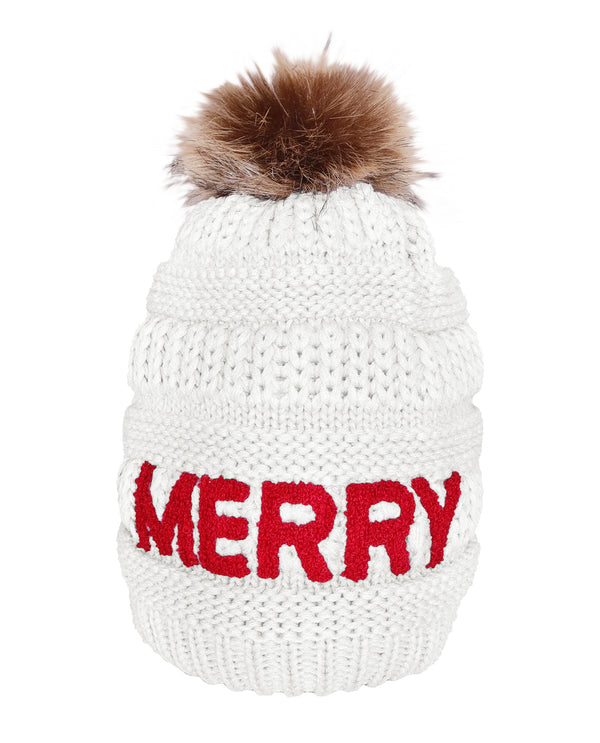 74483-F MERRY CHENILLE POM BEANIE IVORY