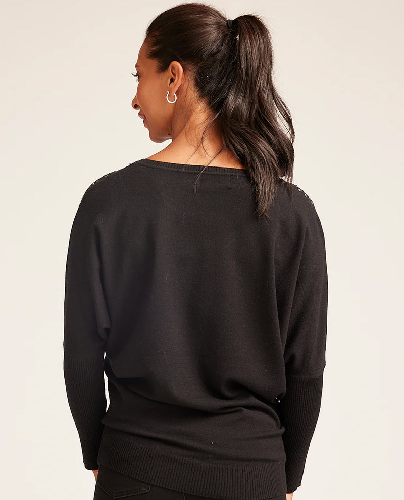 SALOOS 7499-A DOLMAN STONE BEDAZZLED TOP black
