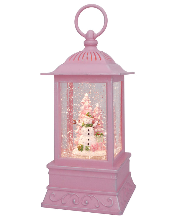 10.5" Pink Sugarplum Snowman Glitter Lantern 75042