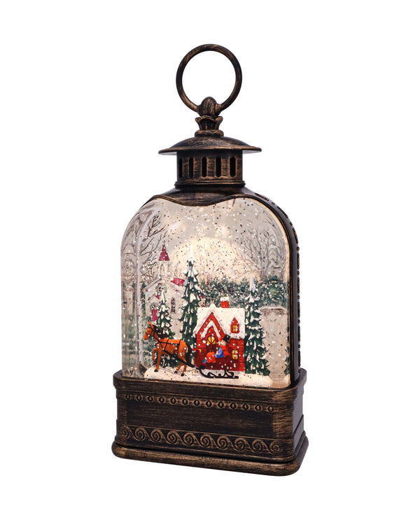 10.75"W Village Sleigh Ride Dome Glitter Lantern 75053