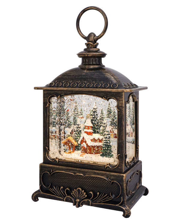 10"W Village Church & Nativity Glitter Lantern 75062