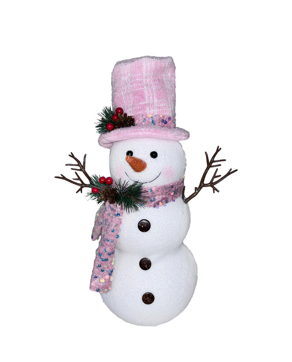 15" Pink Christmas Fabric Snowman 75603