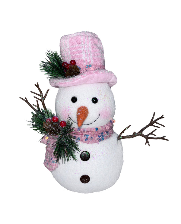 10.5" Pink Christmas Fabric Snowman 75604
