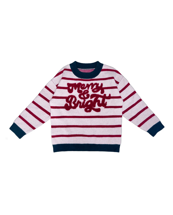 Merry & Bright Striped Chenille Letter Youth Sweater 75922