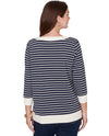 RUBY RD 76950 SCOOP NECK STRIPED PULLOVER TOP NAVY