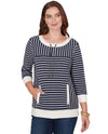 RUBY RD 76950 SCOOP NECK STRIPED PULLOVER TOP NAVY