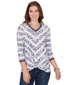 RUBY RD 76955 HERRINGBONE PATTERN V-NECK TOP LILAC MULTI