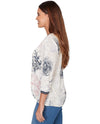 RUBY RD 76956 FLORAL PRINTED V-NECK SHIRT NAVY MULTI