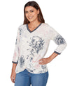 RUBY RD 76956 FLORAL PRINTED V-NECK SHIRT NAVY MULTI