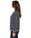 RUBY RD 76960 CROCHET STRIPE ZIP SWEATER NAVY