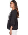 RUBY RD 77943 EMBROIDERED HENLEY CUT TOP BLACK