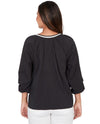 RUBY RD 77943 EMBROIDERED HENLEY CUT TOP BLACK