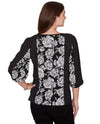 RUBY RD 77954 DOT FLORAL CUTOUT TOP BLK/WHT