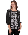 RUBY RD 77954 DOT FLORAL CUTOUT TOP BLK/WHT