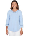 RUBY RD 77955 TEXTURED DETAIL SCOOP NECK TOP LT BLUE