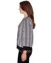 RUBY RD 77963 TEXTURE STRIPE BUTTON SWEATER BLK/WHT
